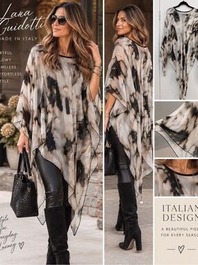 Lara Guidotti Italy Silk Blend Abstract Poncho Tunic M